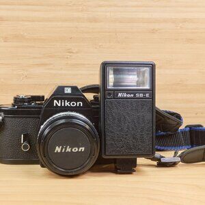 Nikon EM SLR 35mm Film Camera, with Nikon E 50mm f1.8 Lens, Nikon SB-E Flash